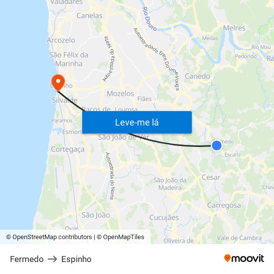 Fermedo to Espinho map