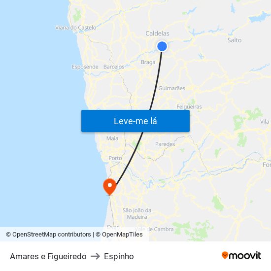 Amares e Figueiredo to Espinho map