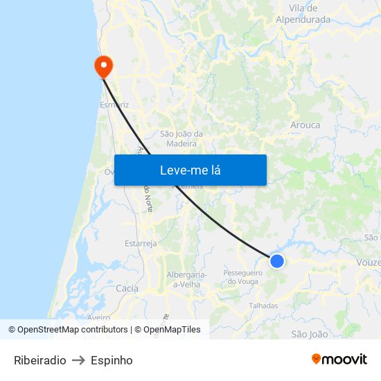 Ribeiradio to Espinho map