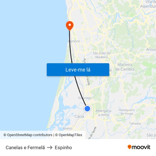 Canelas e Fermelã to Espinho map