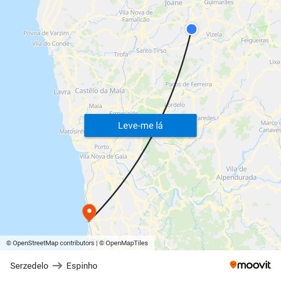 Serzedelo to Espinho map