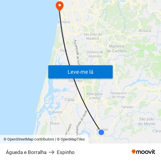 Águeda e Borralha to Espinho map