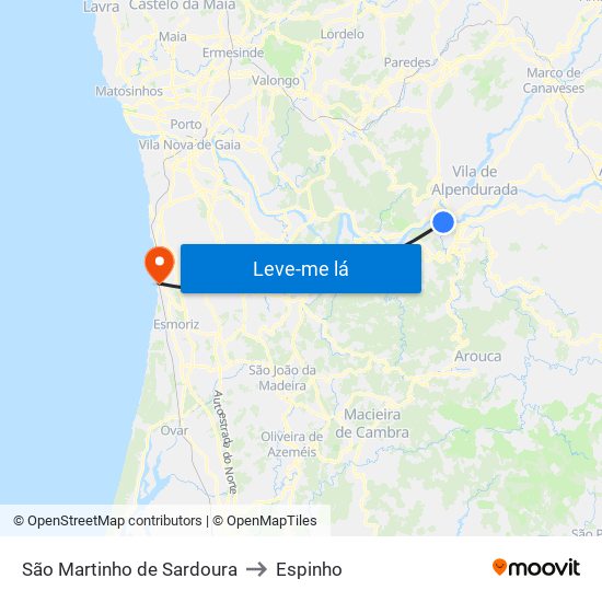 São Martinho de Sardoura to Espinho map