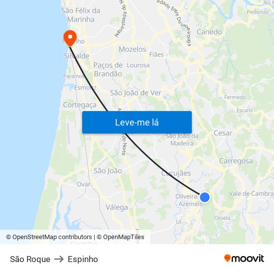 São Roque to Espinho map