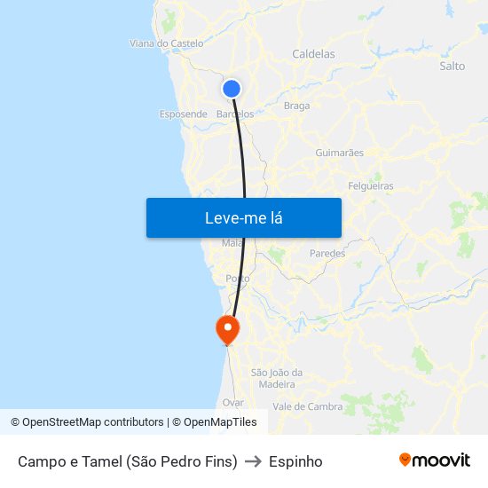 Campo e Tamel (São Pedro Fins) to Espinho map
