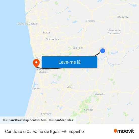 Candoso e Carvalho de Egas to Espinho map