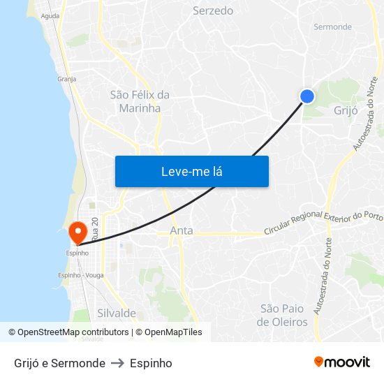 Grijó e Sermonde to Espinho map