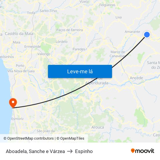 Aboadela, Sanche e Várzea to Espinho map