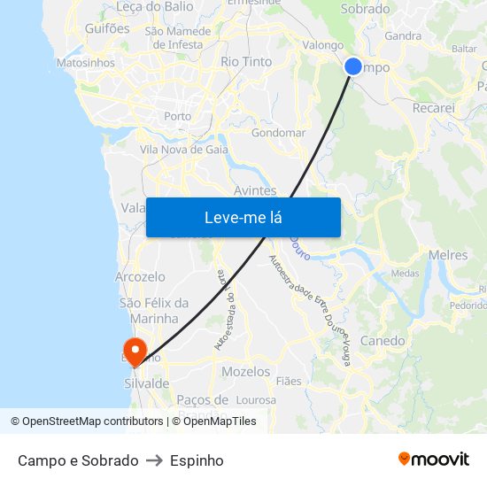 Campo e Sobrado to Espinho map