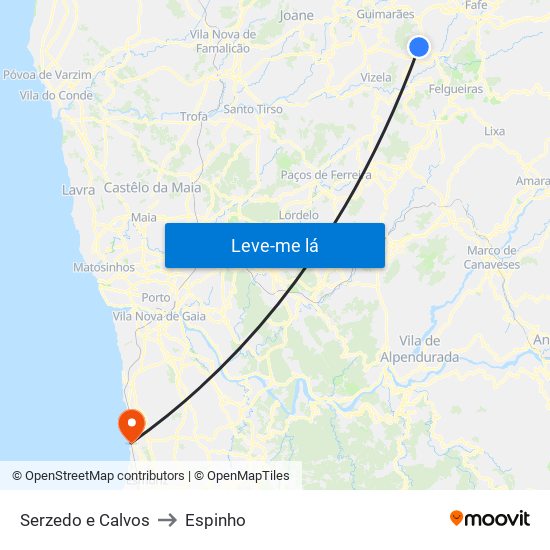 Serzedo e Calvos to Espinho map