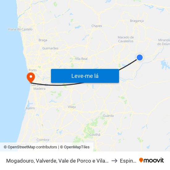 Mogadouro, Valverde, Vale de Porco e Vilar de Rei to Espinho map