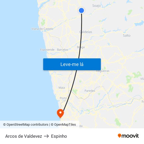Arcos de Valdevez to Espinho map