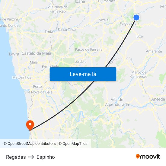 Regadas to Espinho map