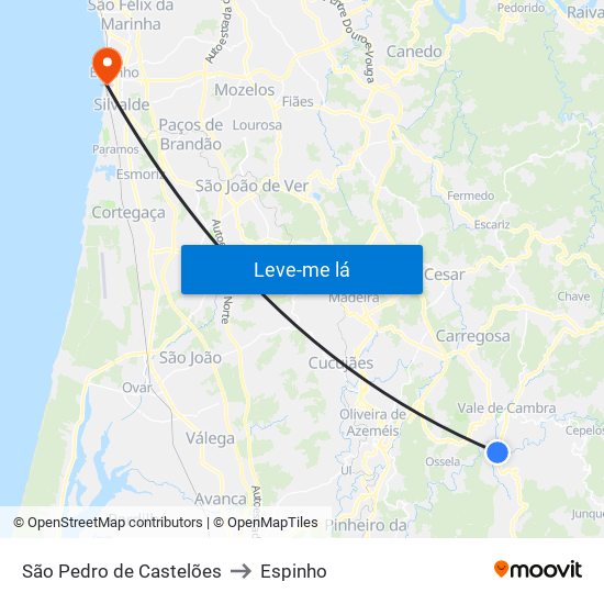 São Pedro de Castelões to Espinho map