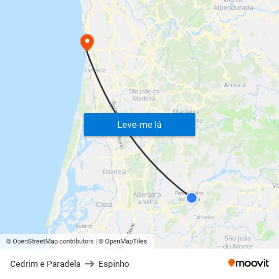 Cedrim e Paradela to Espinho map