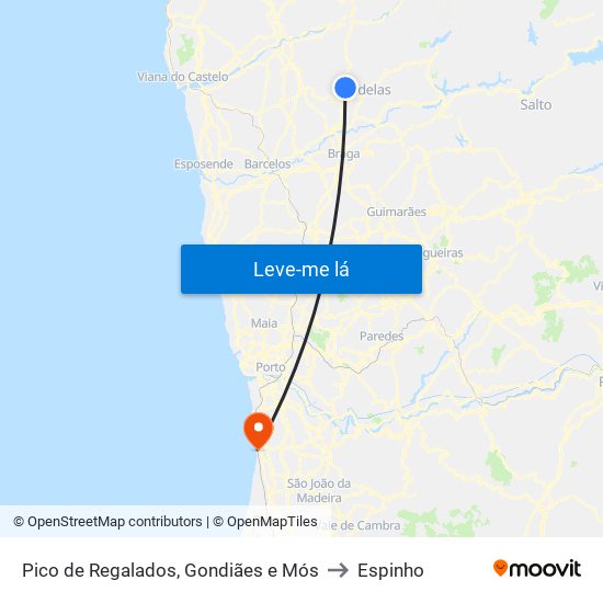 Pico de Regalados, Gondiães e Mós to Espinho map