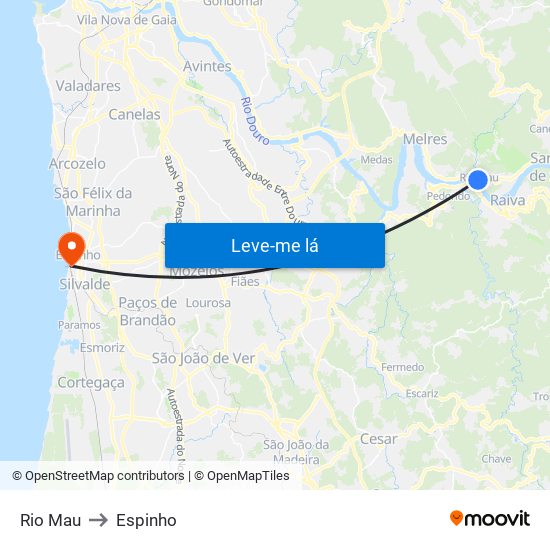 Rio Mau to Espinho map