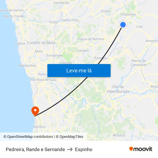 Pedreira, Rande e Sernande to Espinho map