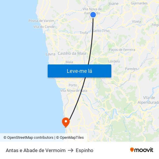 Antas e Abade de Vermoim to Espinho map