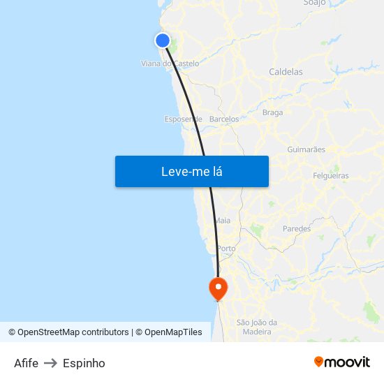 Afife to Espinho map