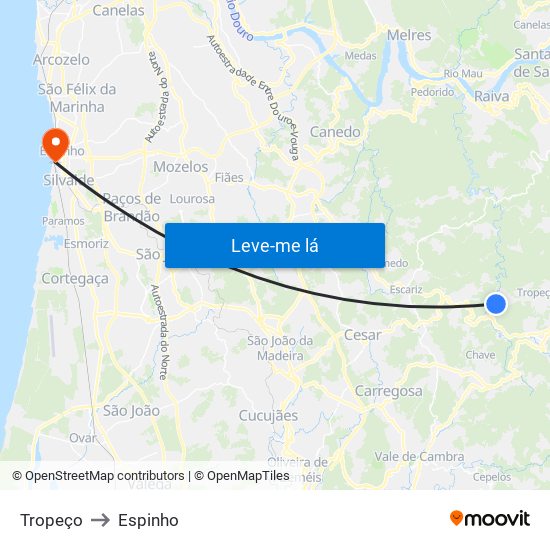 Tropeço to Espinho map