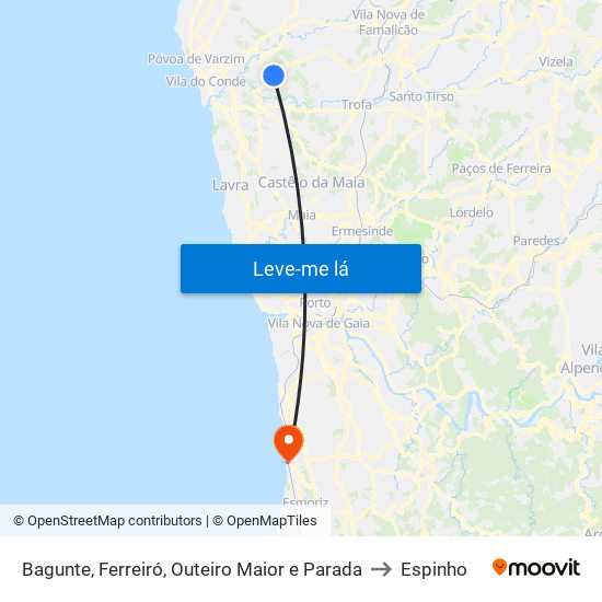 Bagunte, Ferreiró, Outeiro Maior e Parada to Espinho map