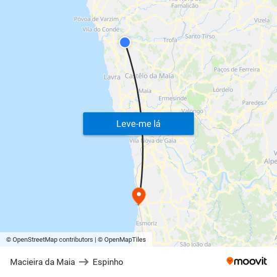 Macieira da Maia to Espinho map