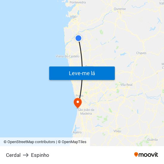 Cerdal to Espinho map