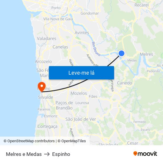 Melres e Medas to Espinho map