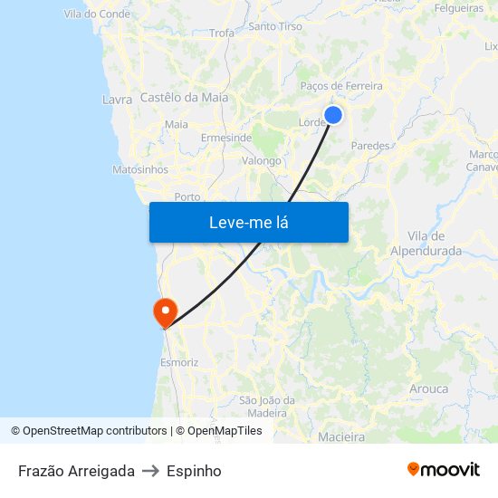 Frazão Arreigada to Espinho map