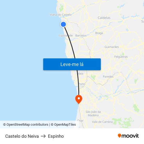 Castelo do Neiva to Espinho map