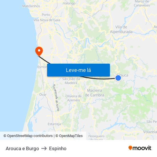 Arouca e Burgo to Espinho map
