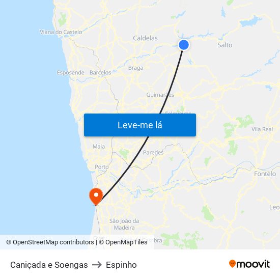 Caniçada e Soengas to Espinho map