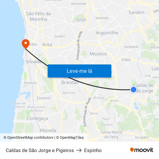 Caldas de São Jorge e Pigeiros to Espinho map