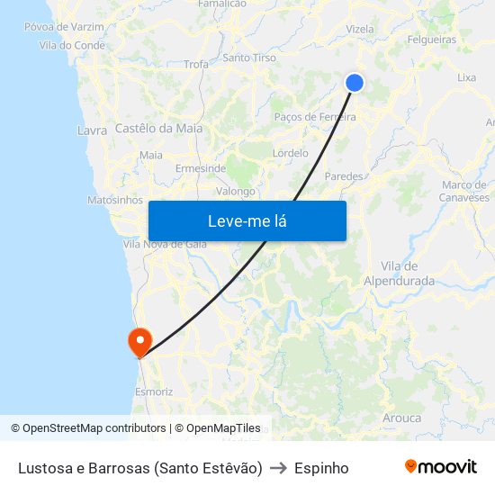 Lustosa e Barrosas (Santo Estêvão) to Espinho map