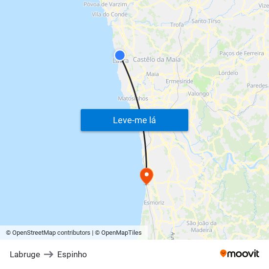 Labruge to Espinho map