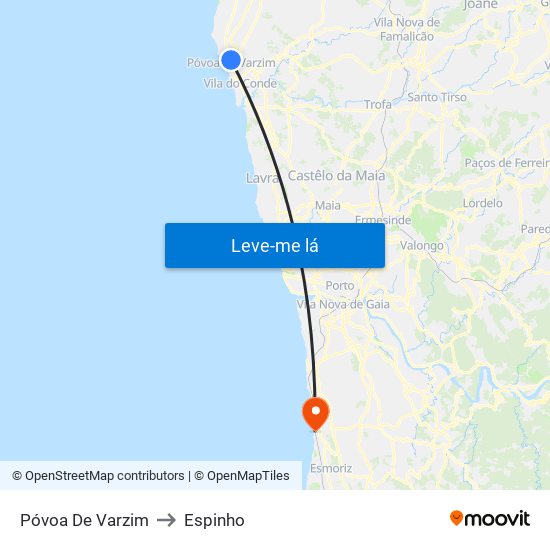 Póvoa De Varzim to Espinho map