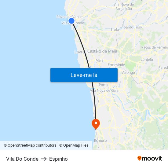 Vila Do Conde to Espinho map