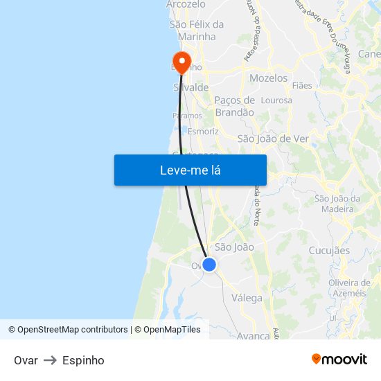 Ovar to Espinho map