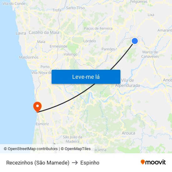 Recezinhos (São Mamede) to Espinho map