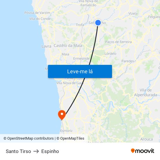 Santo Tirso to Espinho map