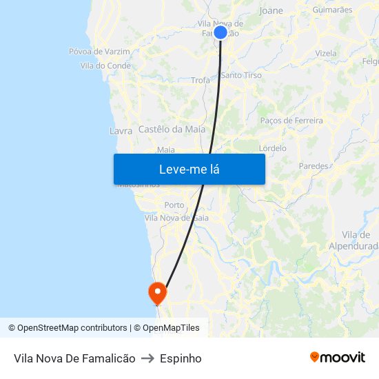 Vila Nova De Famalicão to Espinho map