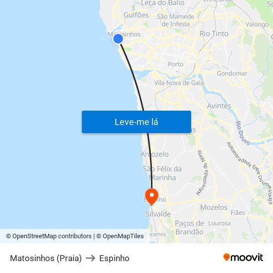 Matosinhos (Praia) to Espinho map