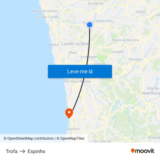 Trofa to Espinho map