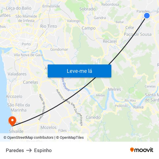 Paredes to Espinho map