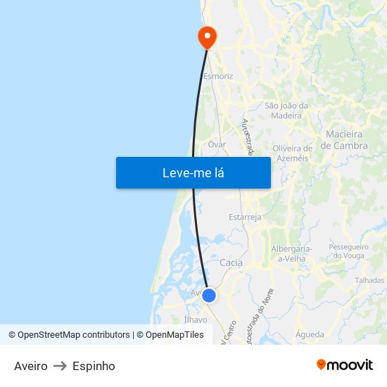 Aveiro to Espinho map
