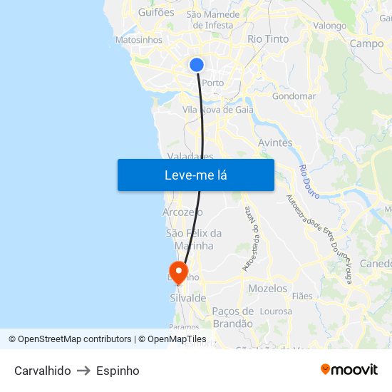 Carvalhido to Espinho map