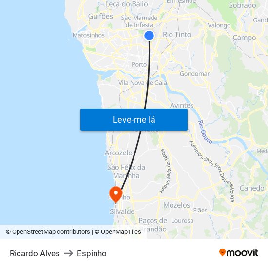 Ricardo Alves to Espinho map