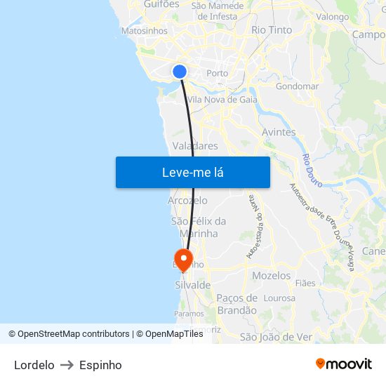 Lordelo to Espinho map