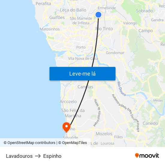 Lavadouros to Espinho map